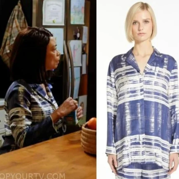 Max Mara Studio Franca Printed 100% Silk Shirt Blouse Abstract Striped Size 10 - Picture 2 of 16